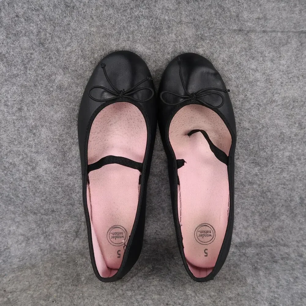 Wonder Nation Shoes Kids 5 Ballet Flats Girls Slip On Black Bow Casual Dress